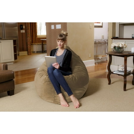 Chill Sack Bean Bag Pillow, Memory Foam Lounger with Microsuede Cover, Kids, Adults, 7.5 ft, Tan