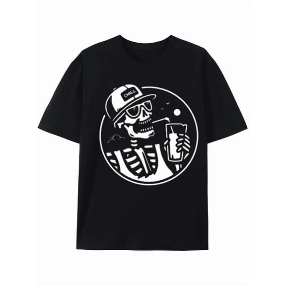Chill Skeleton Drinking Beer Graphic Tee