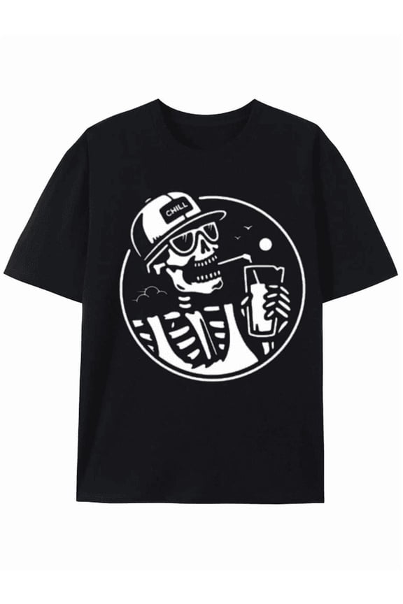 Chill Skeleton Drinking Beer Graphic Tee
