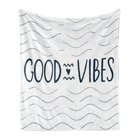 Chill Soft Flannel Fleece Throw Blanket, Abstract Sea Inspired Background Waves Modern Typography Heart Shape, Cozy Plush for Indoor and Outdoor Use, 50" x 60", Dark Blue White, by Ambesonne