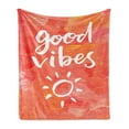 thumbnail image 1 of Chill Soft Flannel Fleece Throw Blanket, Brushstrokes Positive Life Message Hand Drawn Sun Print, Cozy Plush for Indoor and Outdoor Use, 50" x 70", Dark Coral White, by Ambesonne, 1 of 5