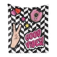 thumbnail image 1 of Chill Soft Flannel Fleece Throw Blanket, Cartoon Pop Art Emoticons Donut Hearts and Stars V Peace Sign Hand Retro Style, Cozy Plush for Indoor and Outdoor Use, 70" x 90", Multicolor, by Ambesonne, 1 of 5