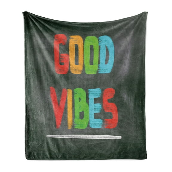 Chill Soft Flannel Fleece Throw Blanket, Colorful Chalk Writing on Blackboard Image Positivity Optimism and Happiness, Cozy Plush for Indoor and Outdoor Use, 60" x 80", Multicolor, by Ambesonne
