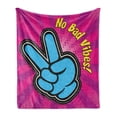 thumbnail image 1 of Chill Soft Flannel Fleece Throw Blanket, No Bad Vibes Theme Vintage Style Vibrant Colors with Peace Hand Sign, Cozy Plush for Indoor and Outdoor Use, 70" x 90", Magenta Yellow Blue, by Ambesonne, 1 of 5