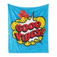 thumbnail image 1 of Chill Soft Flannel Fleece Throw Blanket, Pop Art Composition with Speech Bubble Retro Letters Heart Balloons, Cozy Plush for Indoor and Outdoor Use, 50" x 60", Blue Yellow Vermilion, by Ambesonne, 1 of 5