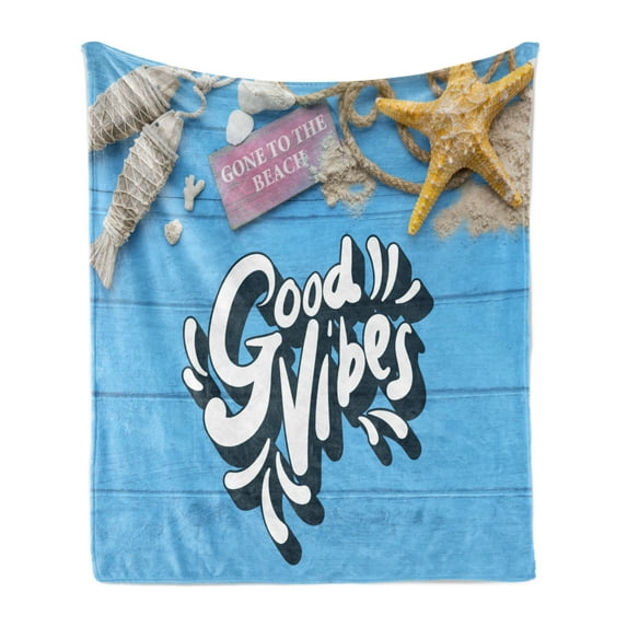 Chill Soft Flannel Fleece Throw Blanket, Summer Vibes Gone to the Beach Holiday Theme with Nautical Elements, Cozy Plush for Indoor and Outdoor Use, 50" x 60", Blue Marigold Pink, by Ambesonne