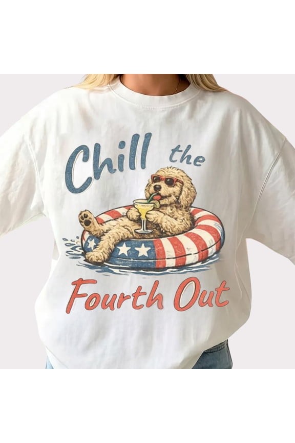 Chill The Fourth Out Funny Goldendoodle Patriotic Graphic Casual T-Shirt for Men and Women