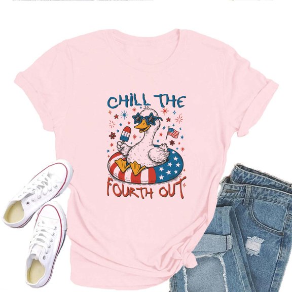 Chill The Fourth Out Goose Women's T-Shirt – Funny Patriotic 4th of July Tee, Cute USA Goose Graphic, Independence Day Top