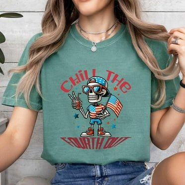 Chill The Fourth Out Skeleton Shirt, Funny 4th of July T-Shirt, Patriotic Skeleton Tee, Independence Day USA Shirt, Trending July 4th Gift