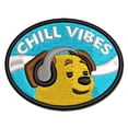 thumbnail image 1 of Chill Vibes Dog with Headphones Applique Multi-Color Embroidered Iron-On Patch - 2.5 Inch Small, 1 of 5