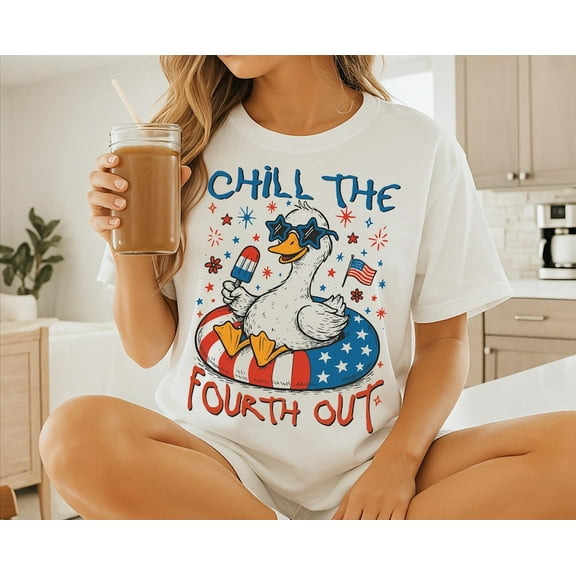 Chill the Fourth Out Shirt, Funny Patriotic Goose Tee, Retro USA Humor T-Shirt, Independence Day Summer Vibes, 4th of July Party Top