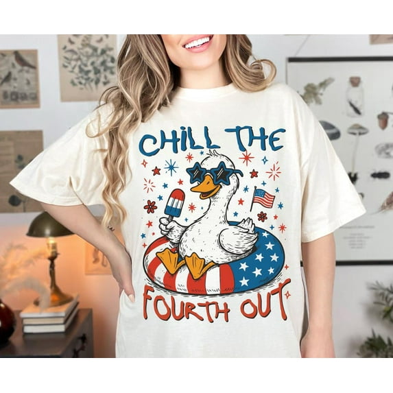 Chill the Fourth Out T-shirt, Funny Patriotic Goose Shirt, 4th of July Shirt, Retro USA Vibes Independence Day Goose Summer Tee TH060145
