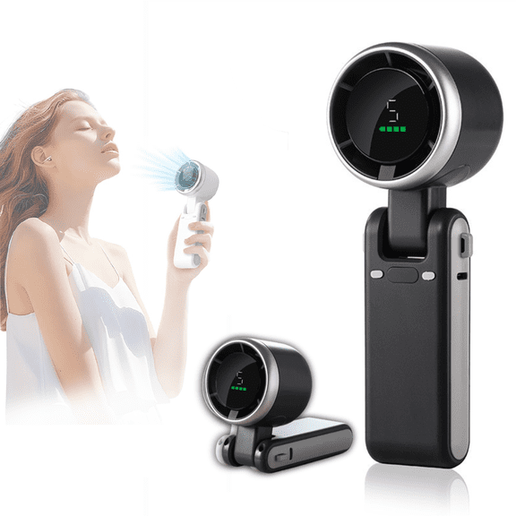 ChillBreeze Portable Turbo Fan, 3600mAh Rechargeable Portable Fan with LED Display, 180° Foldable Handheld/Neck/Desk 3 in 1 Personal mini Fan with 5 Speeds for Travel/Outdoor/Home