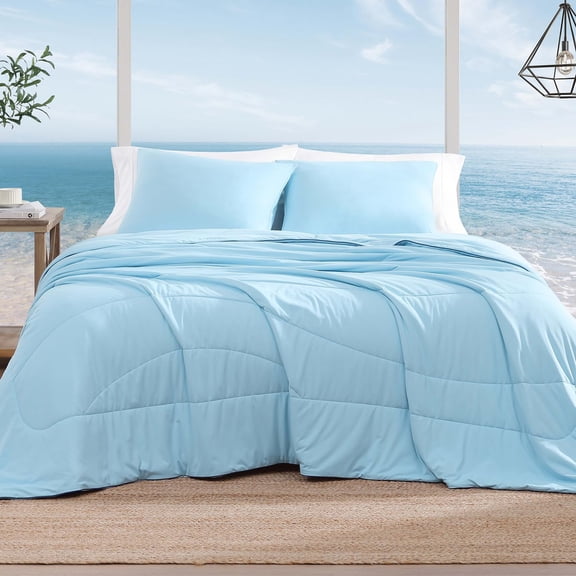 ChillChilla Cooling Comforter Size-3 Pieces Cooling Blankets for Hot Sleepers and Night Sweats, Double-Sided Summer Size Comforter Set, Breathable Lightweight Blanket Blue