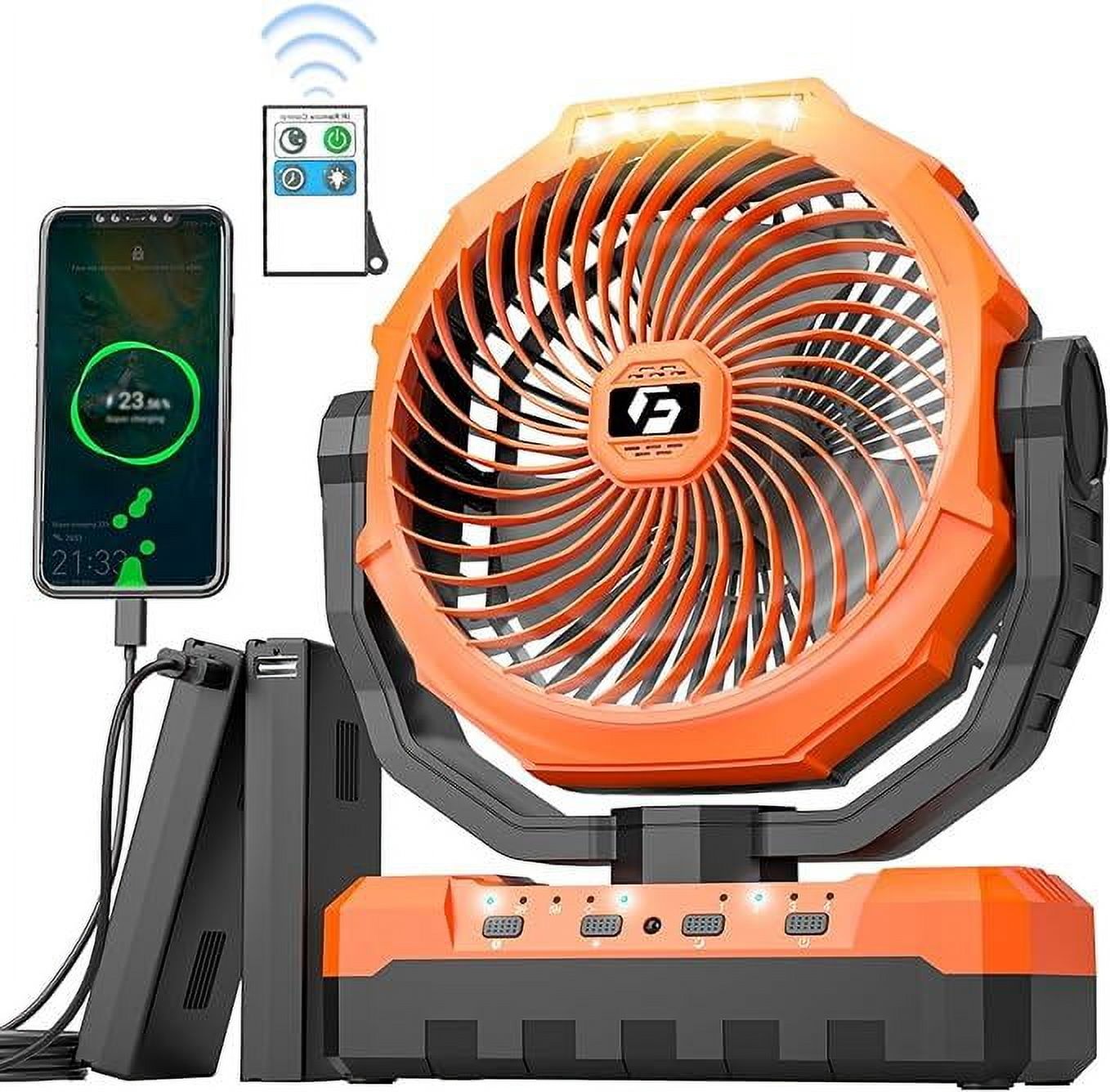 ChillGo Portable Fan Rechargeable - Outdoor Camping Fan - 12000mAh/24000mAh 9-Inch Battery Powered Fan- USB Fan with Light & Remote Hanging Cooling Fan for Tent, Travel, BBQ, Fishing, Jobsite