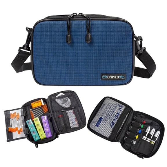 ChillMed Elite Diabetes Weekly Travel Organizer - Insulin and Medication Travel Cooler Bag with Reusable Ice Pack - Up to 14 Hours of Cool Time (Blue)