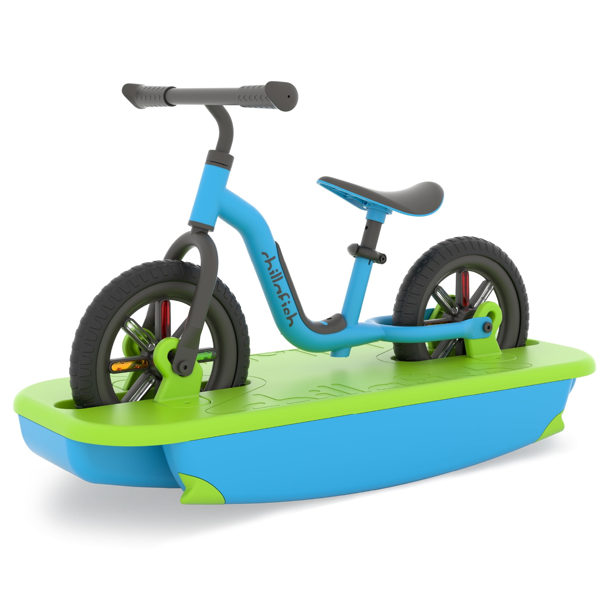 Chillafish Buzzi & Rocki, 2-in-1 Ride-On Toy, Rocker Base + 10" No-Pedal Balance Bike, Stable Learn-to-Balance Set, Ages 1,5-4 Years, Blue-Green