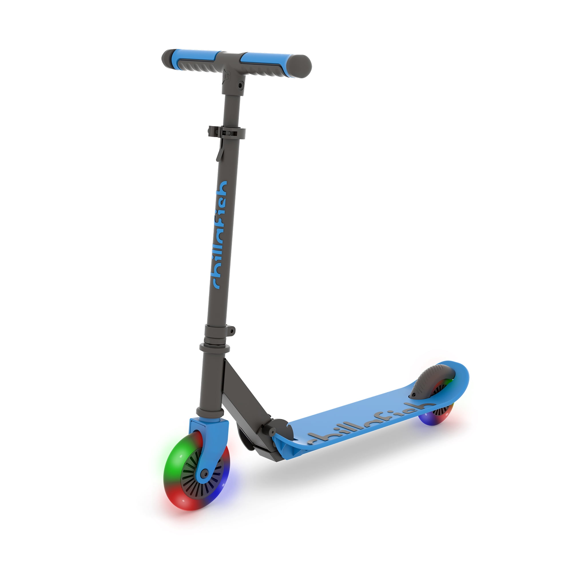 Chillafish Flexxi Mini GLOW Foldable Scooter for Kids Ages 5+, Light-Up Wheels, Integrated Brake, Adjustable & Portable, Navy