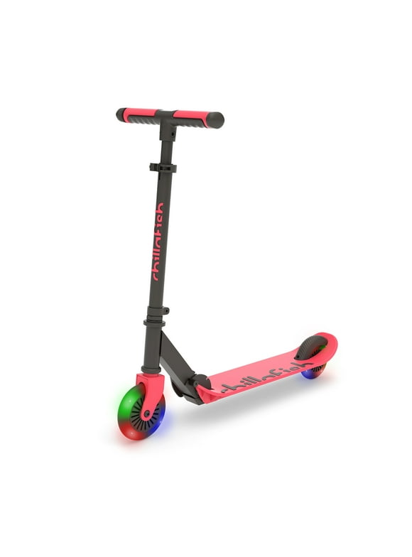 Chillafish Flexxi Mini Glow foldable 2-wheeled scooter with light-up wheels, integrated brake and twintip antislip deck, adjustable and foldable handlebar, for kids 5 years and up, Coral