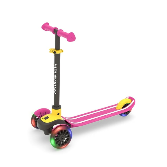 Chillafish Pink Scotti Glow 3-Wheel Lean-to-Steer Scooter with Light-Up Wheels, Anti-Slip Deck & Brake, Adjustable