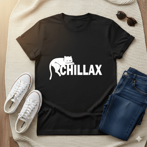 Chillax Lazy Office Humor Cat Cute Kitten Relaxing Unisex T-Shirt, up to Size 5XL