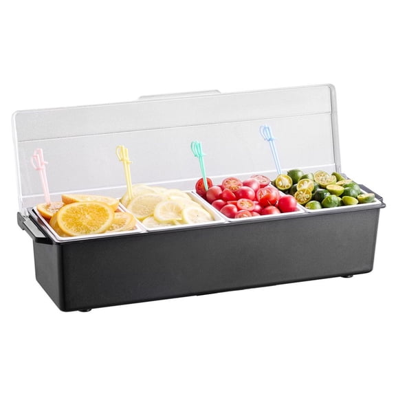 Chilled Condiment Server, 4 Compartment Ice Cooled Condiment Serving Container, Chilled Garnish Tray Bar Caddy with Lid, for Bartending & Serving Taco, Salad, Fruit, Home & Restaurant Supplies