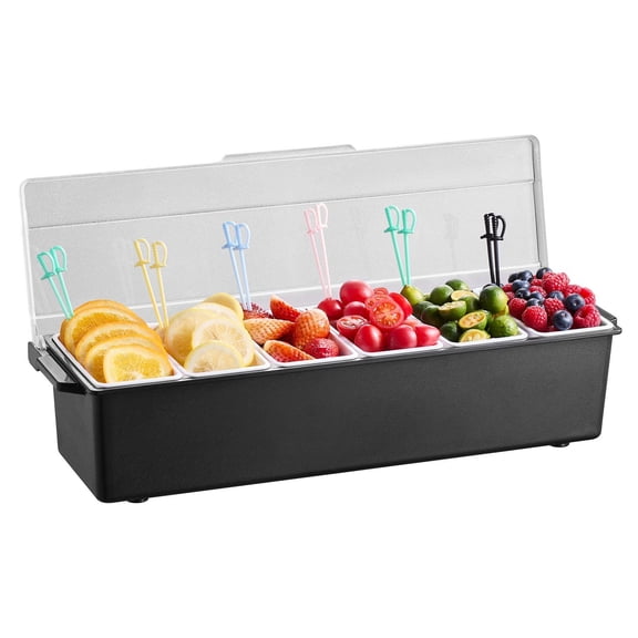 Chilled Condiment Server 6 Compartment Ice Cooled Container with Lid for Tacos Salad Fruit Bartending Restaurant Home Supplies