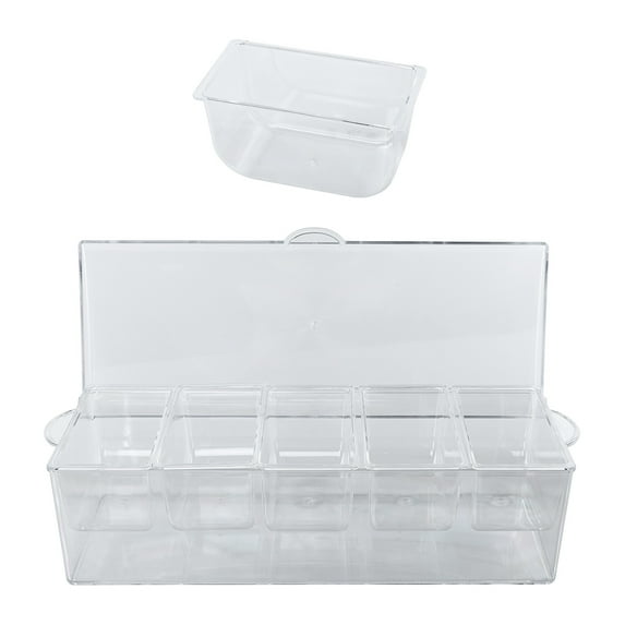 Vikakiooze Chilled Condiment Server, Clear Garnish Tray With Lid For Bar For Parties With 5 Removable Compartments, Ice Serving Bowl, Serving Containers For Fruit, Caddy