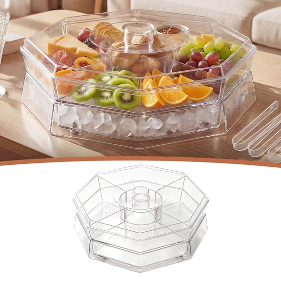 Chilled Condiment Server, Ice Serving Platter for Parties, Dip & Sauce Organizer with Ice Compartment, Leakproof Condiment Pots, Buffet Serving Tray for BBQ, Home, Catering, Clear