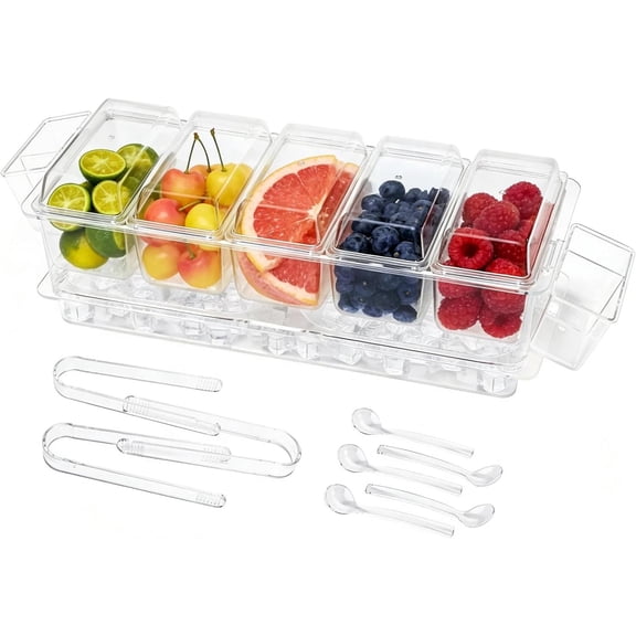 Chilled Condiment Server, Taco Bar Serving Set, Versatile Ice Containers, with 5