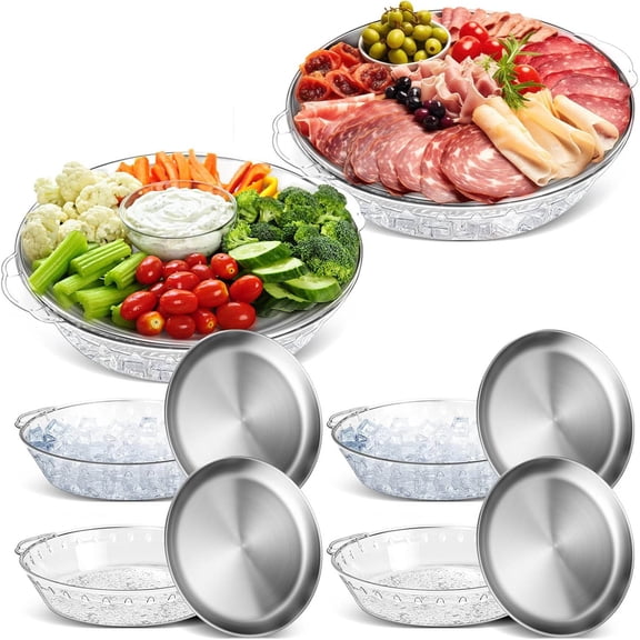 Chilled Serving Tray for Parties with Compartments, Platter Board for Cold Dish, Dip, Fruit, Seafood, Vegetable