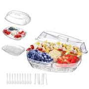 Chilled Veggie Tray, 15 Inch Clear Party Platter with 4 Compartments, Ice Serving Bowl with Lid, Cold Food Buffet Server for Fruit Vegetable Appetizer Shrimp