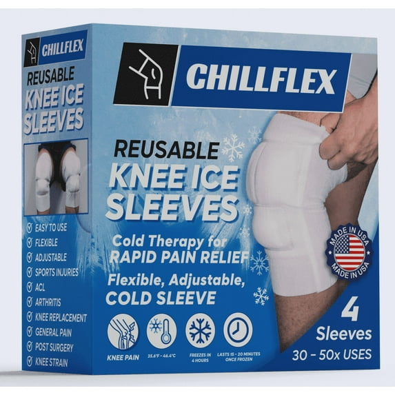 Chillflex Reusable Ice Pack Sleeves for Knee - 2 Pack Compression Sleeves for Knee Pain Relief - Great For Tendonitis, ACL, Patella, Post-Surgery Relief - Enhances Mobility & Recovery