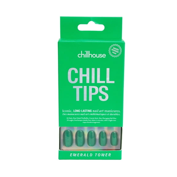 Chillhouse Chill Tips - Holiday Press On Nails, Emerald Tower, Oval Medium, Green, 30 Fake Nails