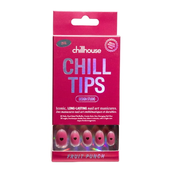 Chillhouse Chill Tips - Signatures Press On Nails, Fruit Punch, Oval Short, Pink and Red, 30 Fake Nails