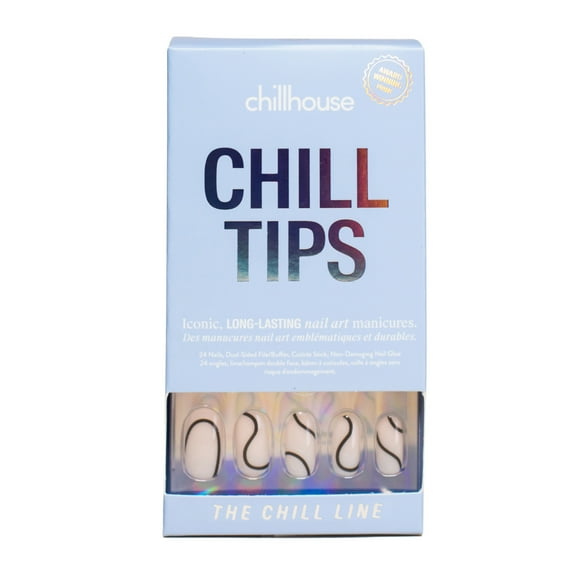Chillhouse Chill Tips - Signatures Press On Nails, The Chill Line, Oval Medium, Nude and Black, 30 Fake Nails