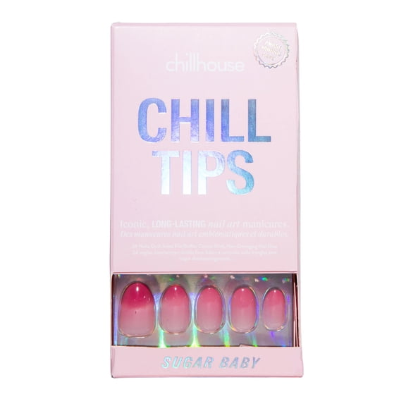 Chillhouse Chill Tips Signatures Press On Nails Kit, Sugar Baby - 30 Nail Shapes & Sizes, Dual-Sided Buffer & File, Cuticle Stick & Glue - Long-Lasting Nail Art Manicures