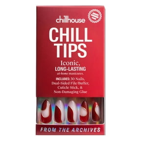 Chillhouse Chill Tips - Signatures Press On Nails, From the Archives, Almond Long, Red, 30 Fake Nails
