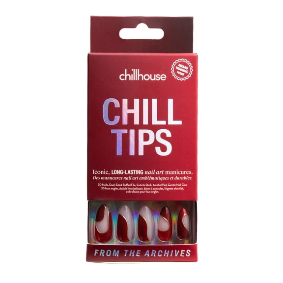 Chillhouse Chill Tips - Signatures Press On Nails, From the Archives, Almond Long, Red, 30 Fake Nails