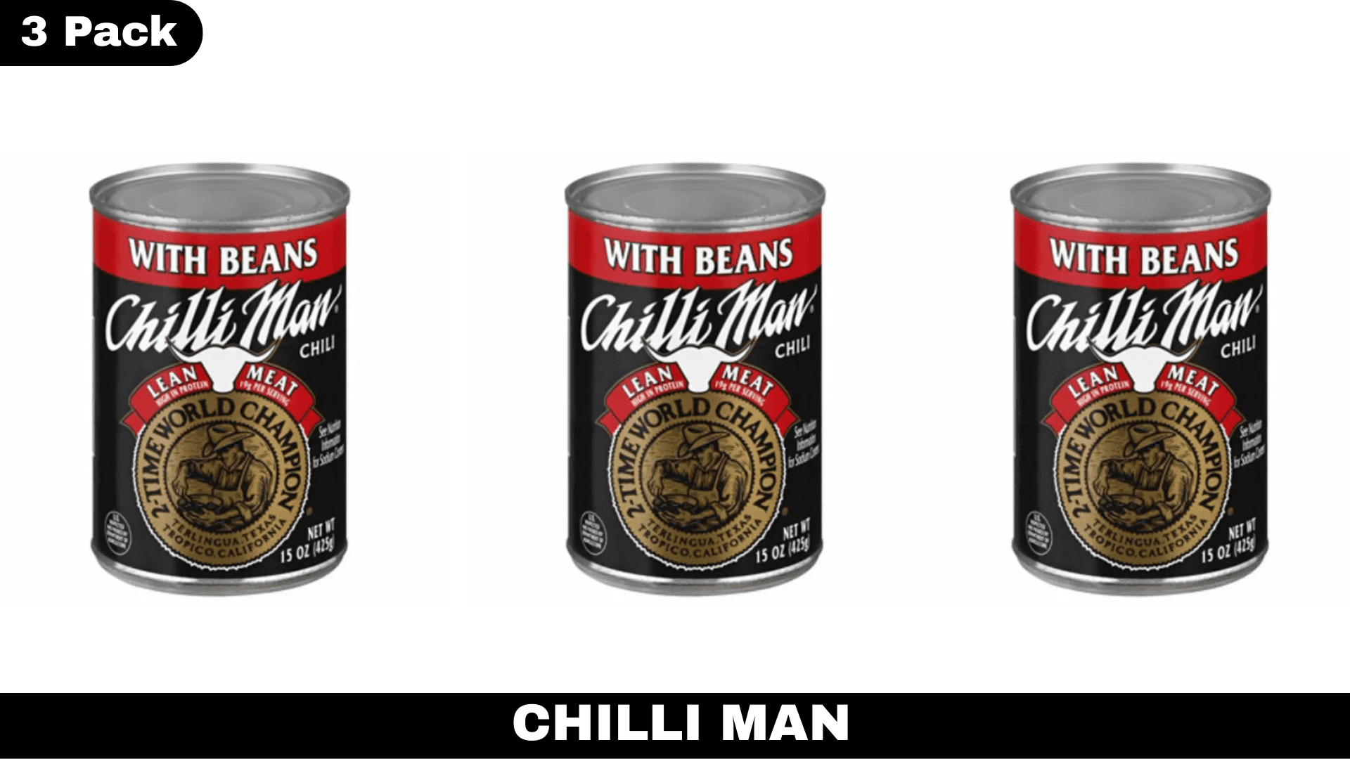 Chilli Man Chili with Beans and Lean Meat, Ready-to-Eat, 15 oz, Pack of 3