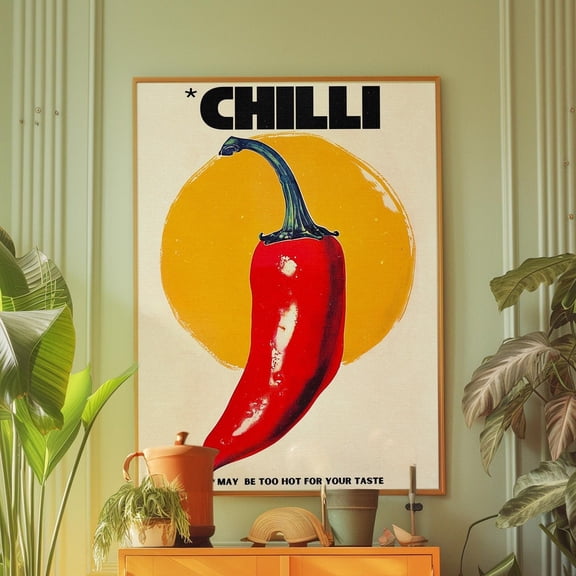 Chilli Pepper Poster: 70S Retro Kitchen Wall Art UNFRAMED PAPER POSTER, Home Decor, Vintage Gift, Living Room Dercor