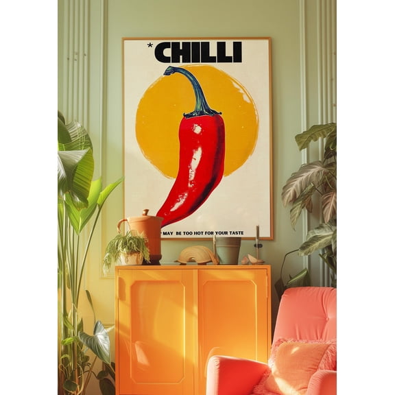Chilli Pepper Poster: 70s Retro Kitchen Wall ArtVintage Style , Poster Print Only