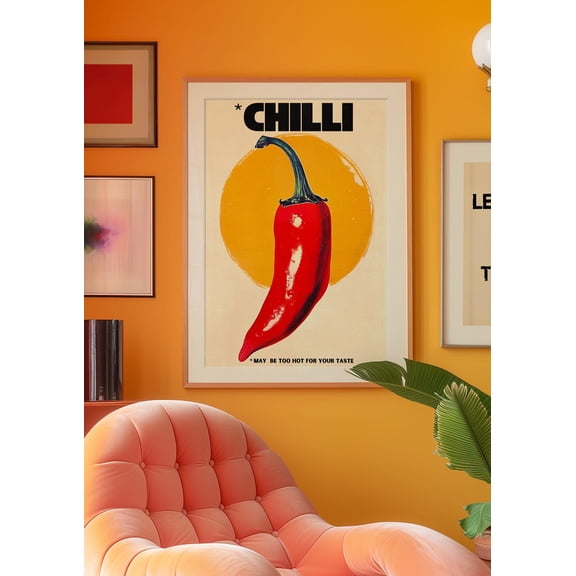 Chilli Pepper Poster, Retro Kitchen Wall Art, Unframed Paper Poster 8x10in