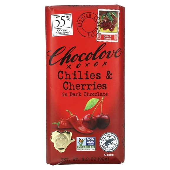 Chillies and Cherries in Dark Chocolate Bar 3.20 Ounces (Case of 12)
