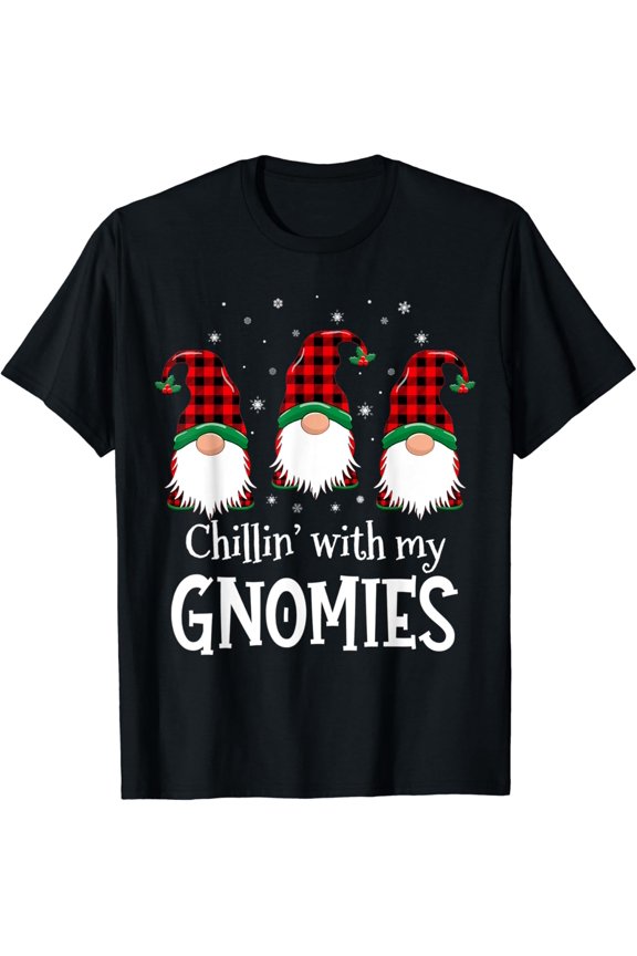 Chillin With Gnomies Red Plaid Winter T-Shirt