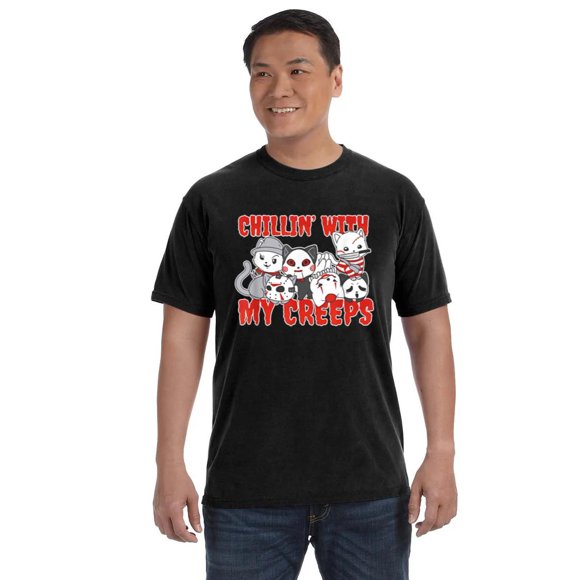 Chillin With My Creeps Cat Horror Halloween Costume COMFORT COLOR T-SHIRT, for men & women, up to size 4XL
