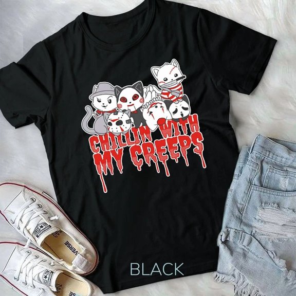 Chillin With My Creeps Cat Horror Serial Killer T-Shirt Unisex T-Shirt
