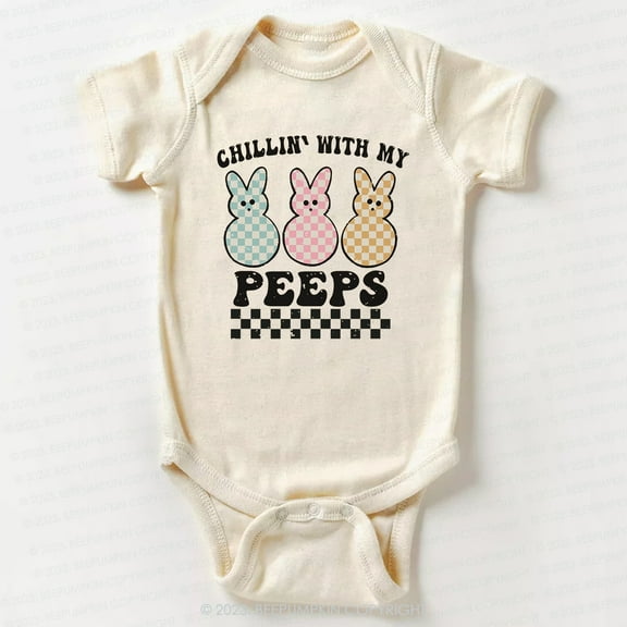 Chillin' With My Peeps Retro Kids Easter Bodysuit For Baby Cute Baby Onesie, BABY BODYSUIT LAT 4424