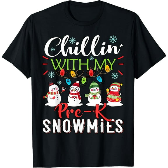 Chillin With My Pre-k Snowmies Teacher Christmas Preschool T-Shirt tee