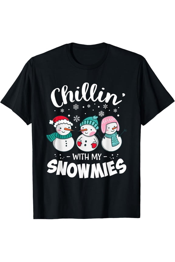 Chillin With My Snowmie Women Christmas Snowman Teacher Snow T-Shirt